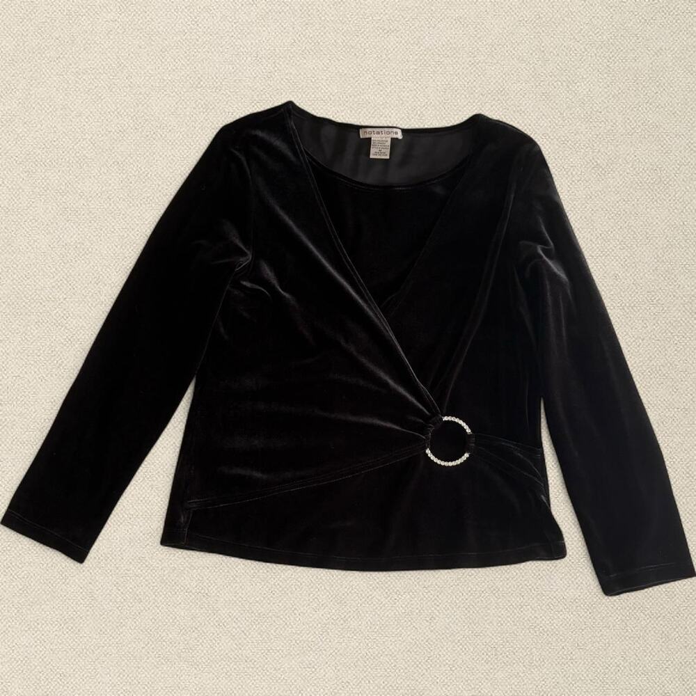 90s Velvet Long Sleeve Layered Top w O Ring Whimsygoth Notations